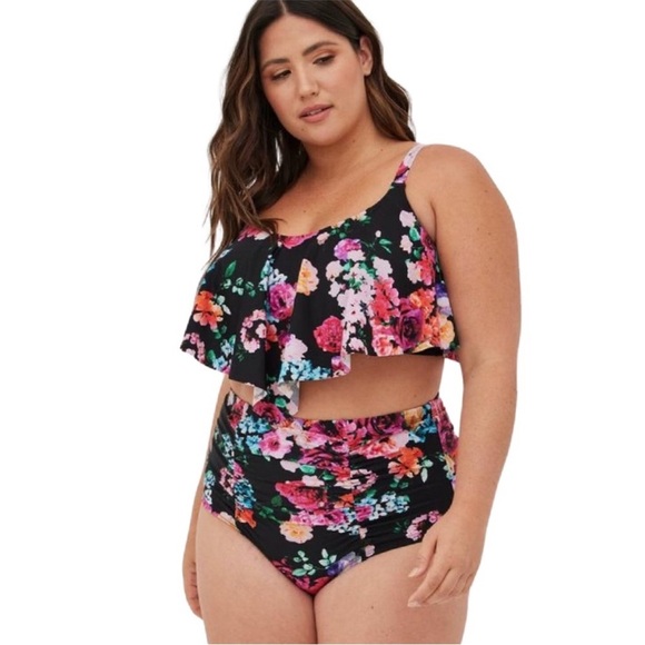 TORRID ruched floral high-waisted swim bottom - Picture 3 of 10